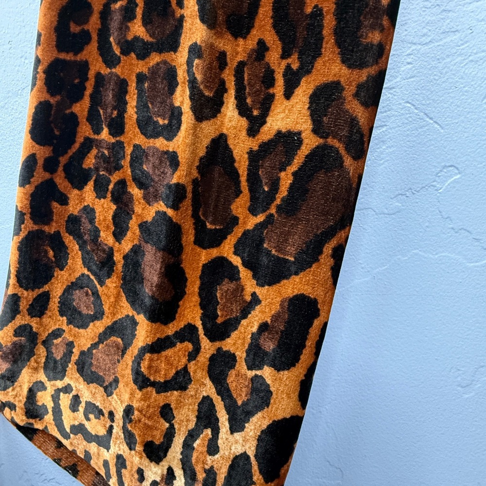 Per Se by Carlisle Leopard Print Velvet Wide Leg Pants Brown Tan Animal Print - Picture 5 of 11